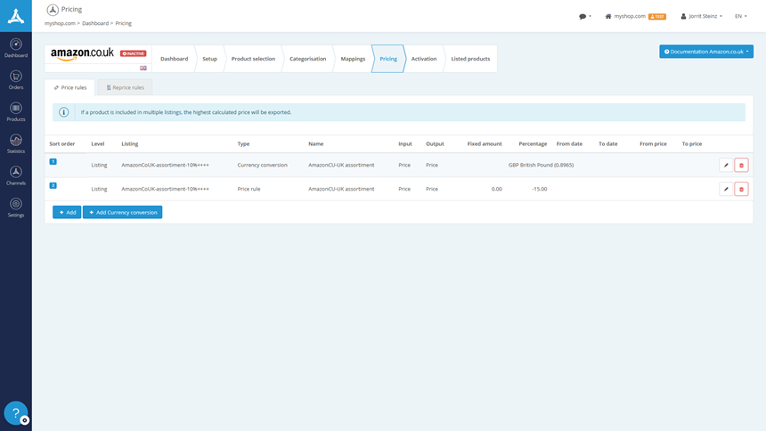 Image 4. Price rules dashboard