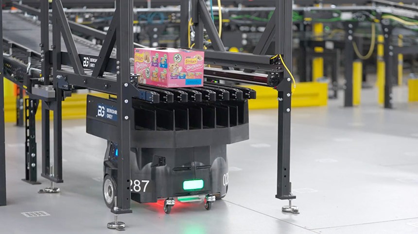Transport robots like the Berkshire Grey FLEXTM Mobile Robotic Platform can integrate with goods-to-person and goods-to-robot picking stations. Image credit: Berkshire Grey.