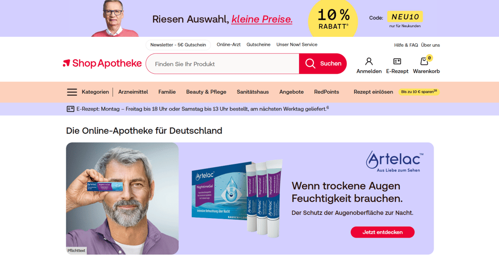 Shop Apotheke DE - homepage